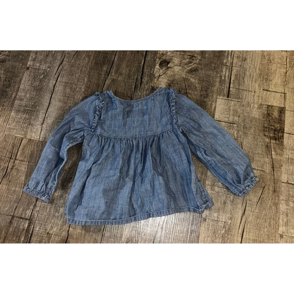 Old Navy Toddler Girls Blue Chambray Ruffle Babydoll Blouse Top 3T‎ Denim Cotton
